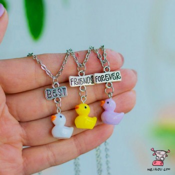 Кулон для троих друзей Best Friends Forever. Цветные уточки. Цена за набор